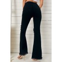 Black Butterfly Print Raw Hem Ripped High Waist Flare Jeans